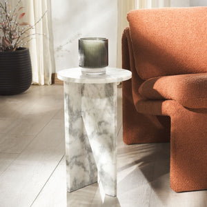 Safavieh DEVLIN Marble Drink Table - Luxe Accent Piece for Modern Spaces, Ideal for Beverages and Decor White SFV9734B
