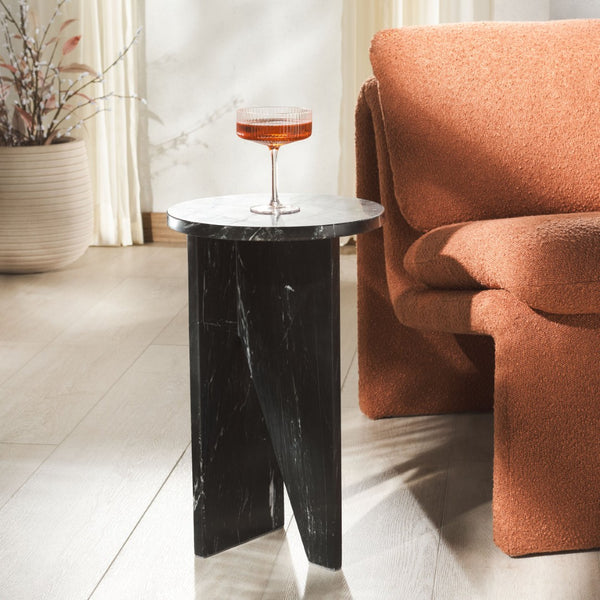 Safavieh DEVLIN Marble Drink Table - Luxe Accent Piece for Modern Spaces, Ideal for Beverages and Decor Black SFV9734C