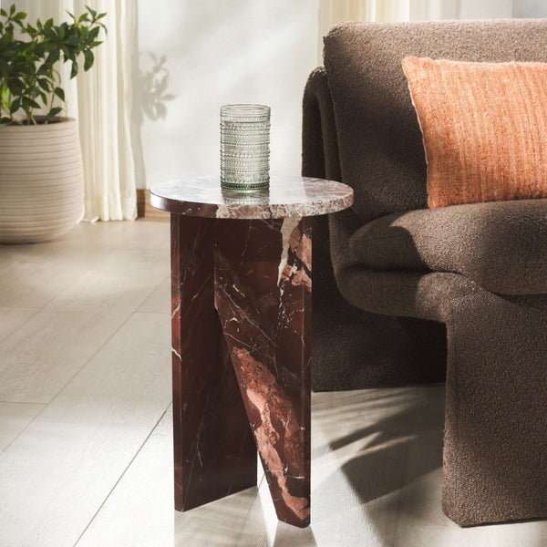 Safavieh DEVLIN Marble Drink Table - Luxe Accent Piece for Modern Spaces, Ideal for Beverages and Decor Red SFV9734D