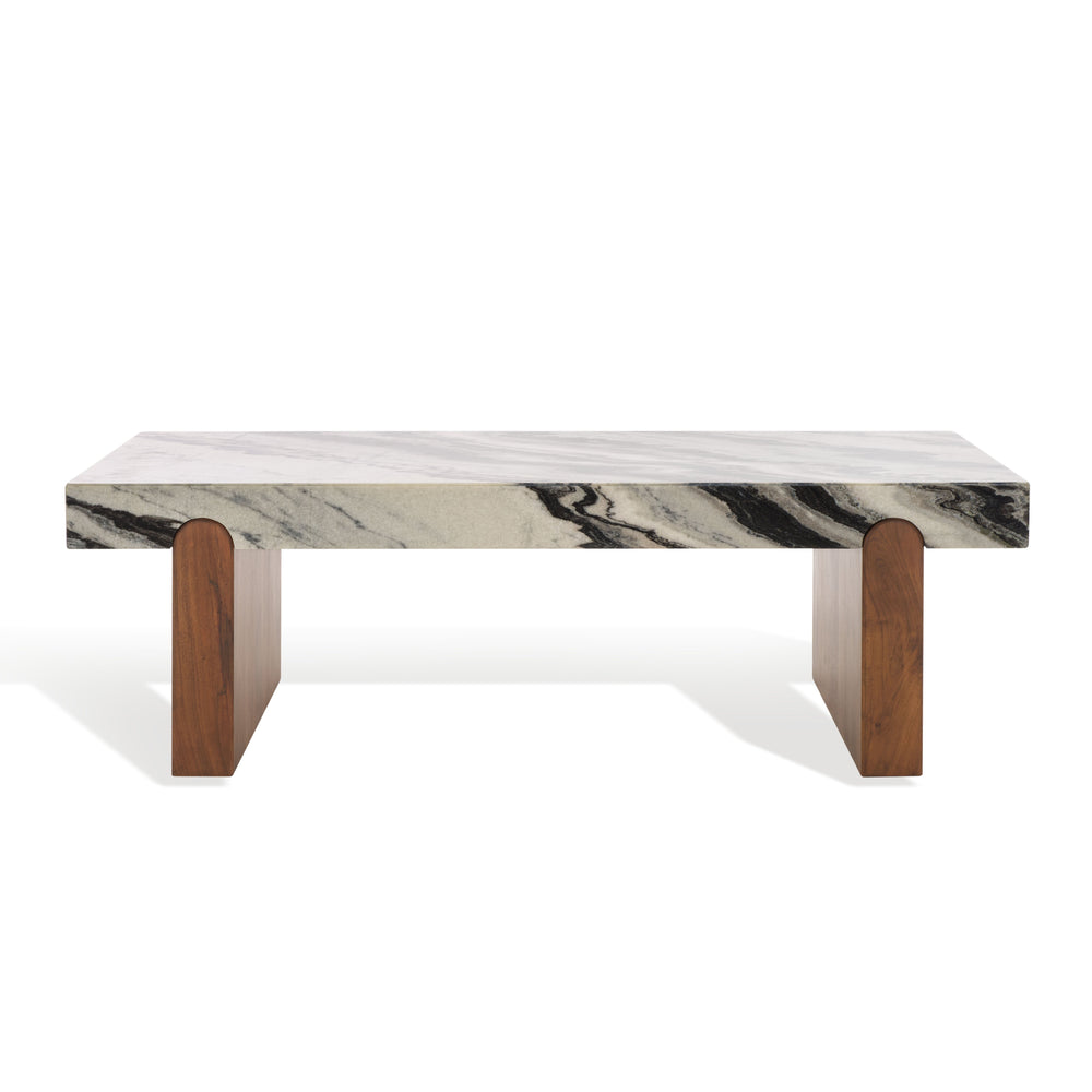 Safavieh Ellebeth Marble Top Coffee Table - Luxurious Acacia Wood Design With Sturdy Iron Base For Elegance Hazel ,Walnut Marble  ,Wood Sfv9735a-2bx