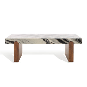 Safavieh Ellebeth Marble Top Coffee Table - Luxurious Acacia Wood Design With Sturdy Iron Base For Elegance Hazel ,Walnut Marble  ,Wood Sfv9735a-2bx