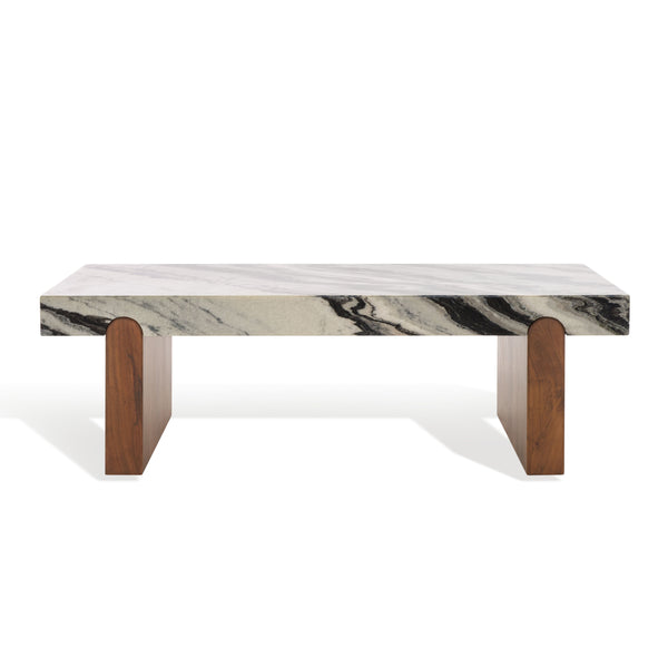 Safavieh Ellebeth Marble Top Coffee Table - Luxurious Acacia Wood Design With Sturdy Iron Base For Elegance Hazel ,Walnut Marble  ,Wood Sfv9735a-2bx