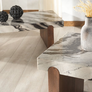 Safavieh Ellebeth Marble Top Accent Table - Elegant Acacia Wood Design With Stunning Marble Surface & Iron Base Hazel ,Walnut Marble  ,Wood Sfv9736a-2bx