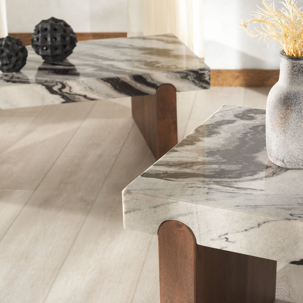 Safavieh Ellebeth Marble Top Accent Table - Elegant Acacia Wood Design With Stunning Marble Surface & Iron Base Hazel ,Walnut Marble  ,Wood Sfv9736a-2bx