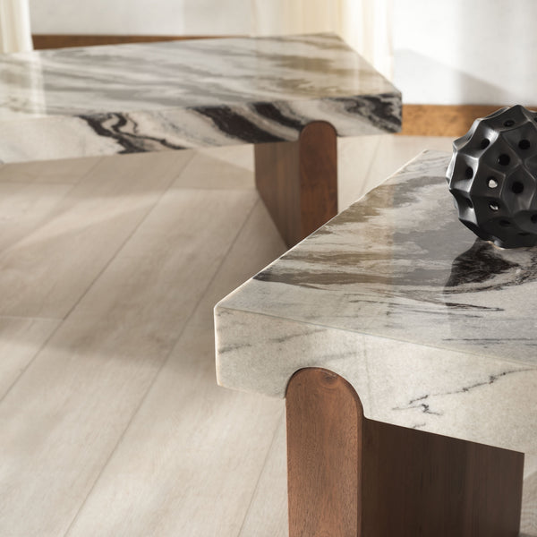 Safavieh Ellebeth Marble Top Accent Table - Elegant Acacia Wood Design With Stunning Marble Surface & Iron Base Hazel ,Walnut Marble  ,Wood Sfv9736a-2bx