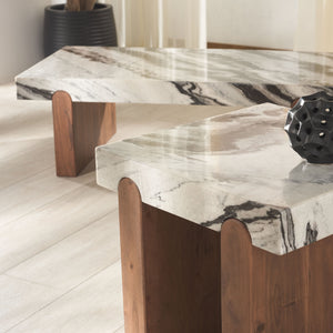 Safavieh Ellebeth Marble Top Coffee Table - Luxurious Acacia Wood Design With Sturdy Iron Base For Elegance Hazel ,Walnut Marble  ,Wood Sfv9735a-2bx