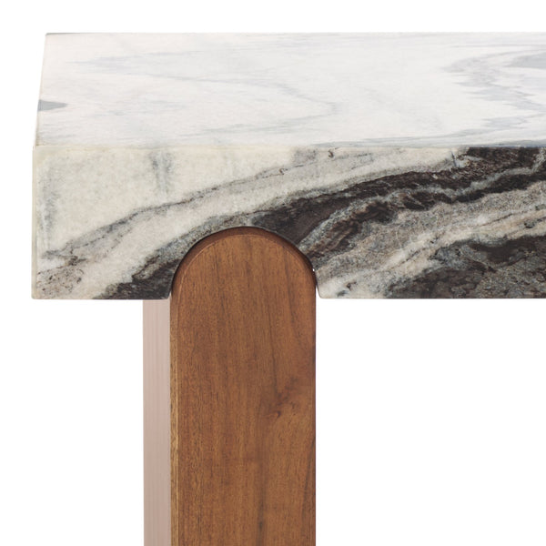 Safavieh Ellebeth Marble Top Accent Table - Elegant Acacia Wood Design With Stunning Marble Surface & Iron Base Hazel ,Walnut Marble  ,Wood Sfv9736a-2bx