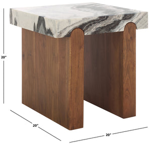 Safavieh Ellebeth Marble Top Accent Table - Elegant Acacia Wood Design With Stunning Marble Surface & Iron Base Hazel ,Walnut Marble  ,Wood Sfv9736a-2bx
