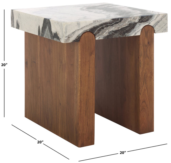 Safavieh Ellebeth Marble Top Accent Table - Elegant Acacia Wood Design With Stunning Marble Surface & Iron Base Hazel ,Walnut Marble  ,Wood Sfv9736a-2bx
