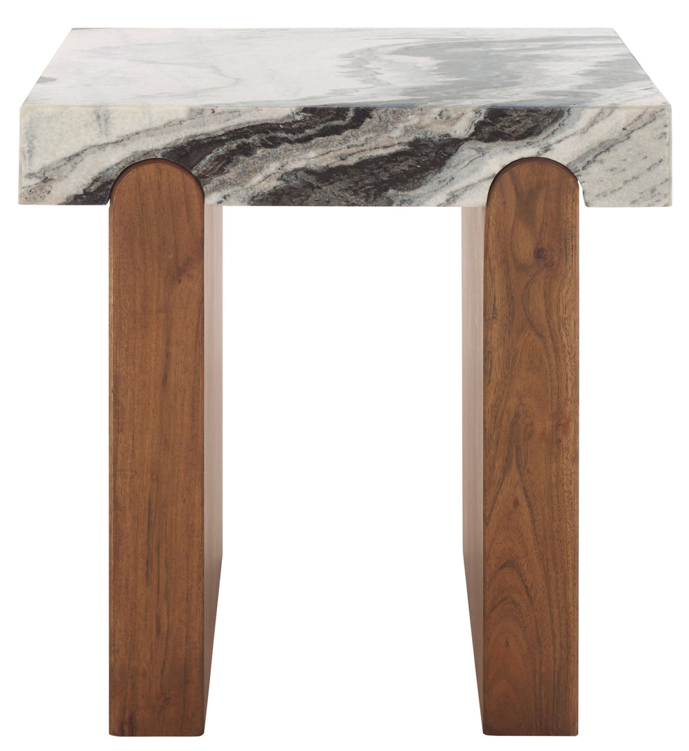 Safavieh Ellebeth Marble Top Accent Table - Elegant Acacia Wood Design With Stunning Marble Surface & Iron Base Hazel ,Walnut Marble  ,Wood Sfv9736a-2bx