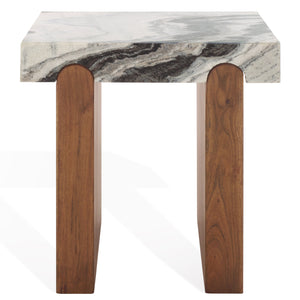 Safavieh Ellebeth Marble Top Accent Table - Elegant Acacia Wood Design With Stunning Marble Surface & Iron Base Hazel ,Walnut Marble  ,Wood Sfv9736a-2bx