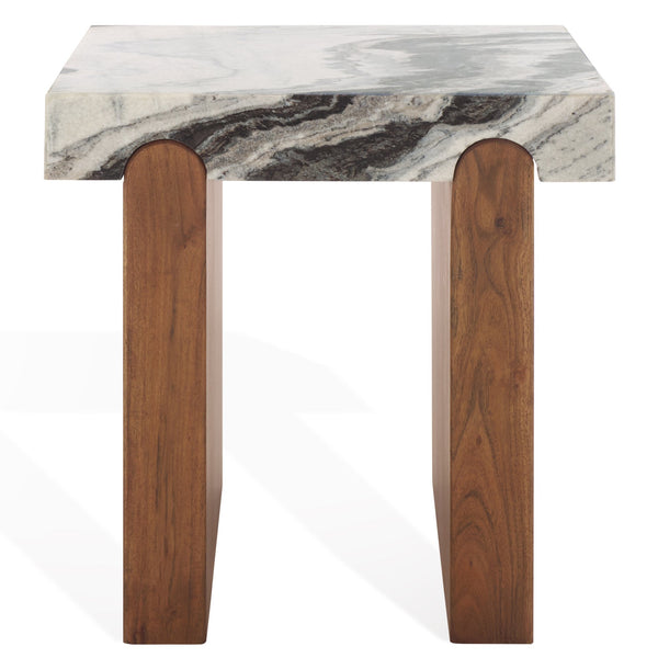 Safavieh Ellebeth Marble Top Accent Table - Elegant Acacia Wood Design With Stunning Marble Surface & Iron Base Hazel ,Walnut Marble  ,Wood Sfv9736a-2bx