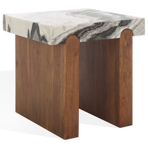 Safavieh Ellebeth Marble Top Accent Table - Elegant Acacia Wood Design With Stunning Marble Surface & Iron Base Hazel ,Walnut Marble  ,Wood Sfv9736a-2bx