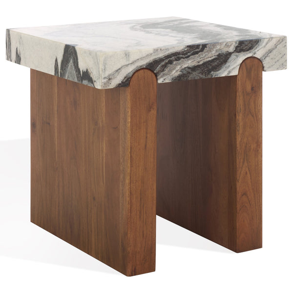 Safavieh Ellebeth Marble Top Accent Table - Elegant Acacia Wood Design With Stunning Marble Surface & Iron Base Hazel ,Walnut Marble  ,Wood Sfv9736a-2bx