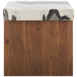 Safavieh Ellebeth Marble Top Accent Table - Elegant Acacia Wood Design With Stunning Marble Surface & Iron Base Hazel ,Walnut Marble  ,Wood Sfv9736a-2bx