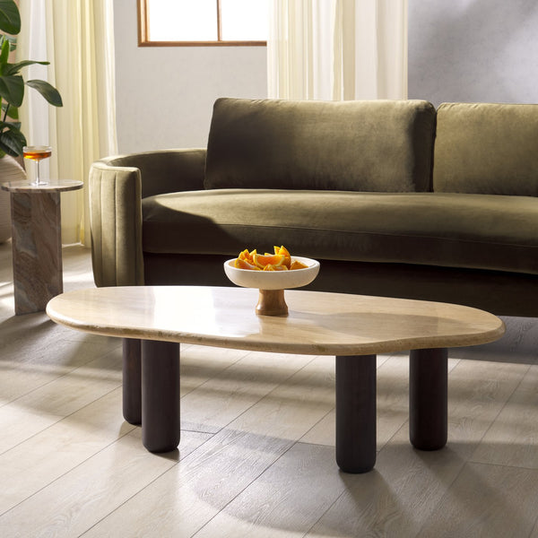 Safavieh Celestyn Coffee Table: Elegant Acacia Wood Design With Luxurious Top, Perfect For Stylish Living Rooms Travertine ,Walnut Travertine ,Wood Sfv9737a-2bx