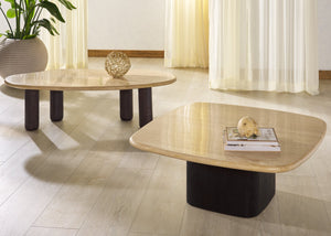 Safavieh Celestyn Square Coffee Table With Elegant Travertine Top And Black Acacia Wood Base For Living Rooms Travertine ,Black Travertine ,Wood Sfv9738a-2bx