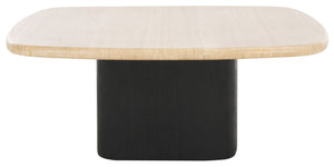 Safavieh Celestyn Square Coffee Table With Elegant Travertine Top And Black Acacia Wood Base For Living Rooms Travertine ,Black Travertine ,Wood Sfv9738a-2bx