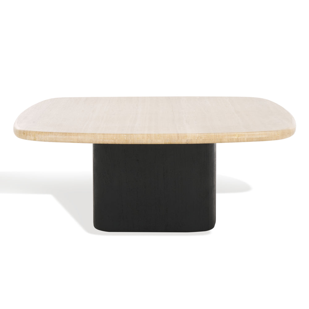 Safavieh Celestyn Square Coffee Table With Elegant Travertine Top And Black Acacia Wood Base For Living Rooms Travertine ,Black Travertine ,Wood Sfv9738a-2bx