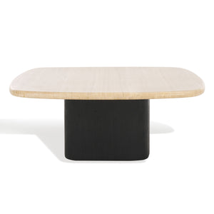 Safavieh Celestyn Square Coffee Table With Elegant Travertine Top And Black Acacia Wood Base For Living Rooms Travertine ,Black Travertine ,Wood Sfv9738a-2bx