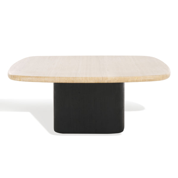 Safavieh Celestyn Square Coffee Table With Elegant Travertine Top And Black Acacia Wood Base For Living Rooms Travertine ,Black Travertine ,Wood Sfv9738a-2bx