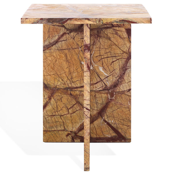 Safavieh Adriano 2 Leg Marble Accent Table Beige ,Brown Marble, Marble Sfv9739A