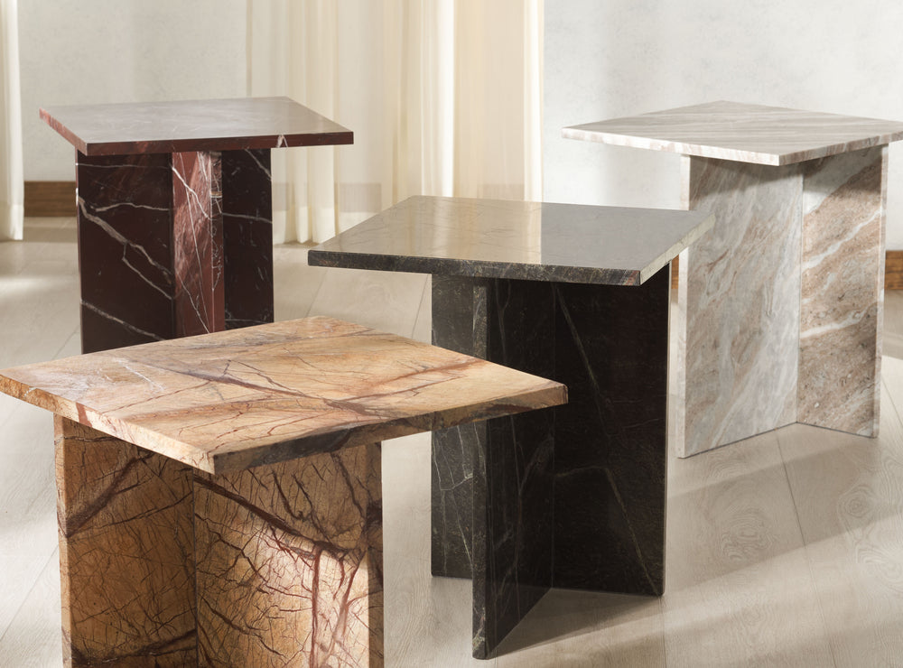 Safavieh Adriano 2 Leg Marble Accent Table White ,Brown Marble, Marble Sfv9739D