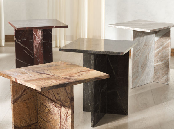 Safavieh Adriano 2 Leg Marble Accent Table White ,Brown Marble, Marble Sfv9739D