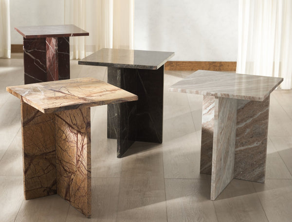 Safavieh Adriano 2 Leg Marble Accent Table White ,Brown Marble, Marble Sfv9739D