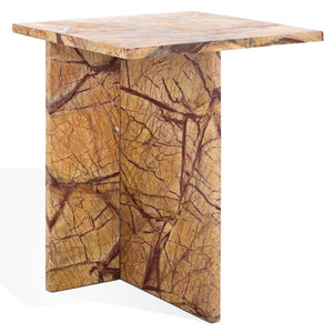 Safavieh Adriano 2 Leg Marble Accent Table Beige ,Brown Marble, Marble Sfv9739A