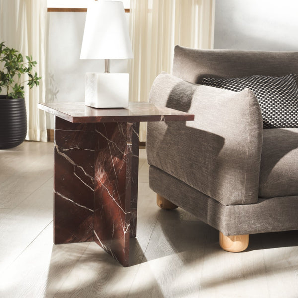 Safavieh Adriano 2 Leg Marble Accent Table Dark Red Marble, Marble Sfv9739C