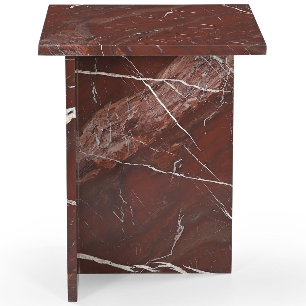Safavieh ADRIANO Marble Accent Table - Chic Two-Leg Design for Luxury Living Spaces and Functional Decor Dark Red / - SFV9739C