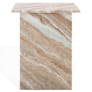 Safavieh Adriano 2 Leg Marble Accent Table White ,Brown Marble, Marble Sfv9739D