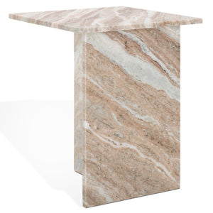 Safavieh Adriano 2 Leg Marble Accent Table White ,Brown Marble, Marble Sfv9739D