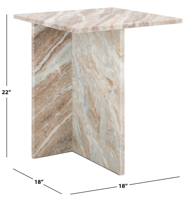 Safavieh Adriano 2 Leg Marble Accent Table White ,Brown Marble, Marble Sfv9739D