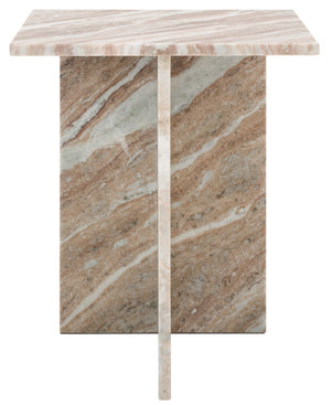 Safavieh Adriano 2 Leg Marble Accent Table White ,Brown Marble, Marble Sfv9739D