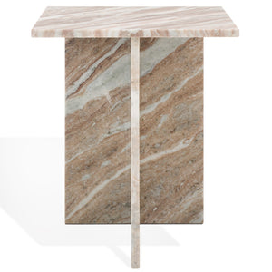 Safavieh Adriano 2 Leg Marble Accent Table White ,Brown Marble, Marble Sfv9739D