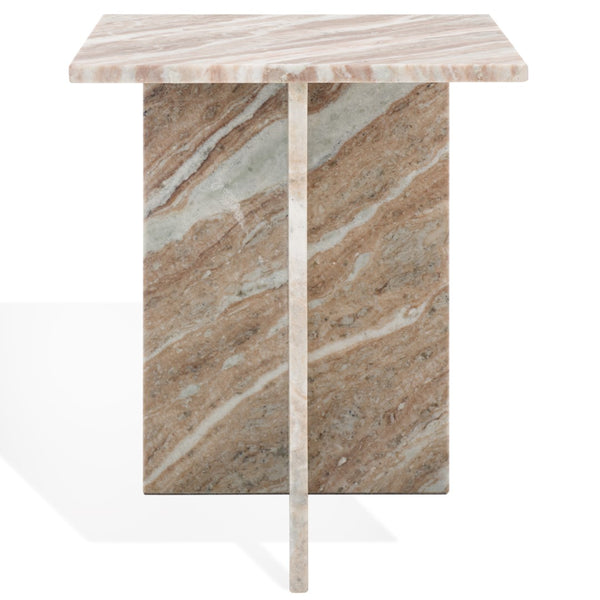 Safavieh Adriano 2 Leg Marble Accent Table White ,Brown Marble, Marble Sfv9739D
