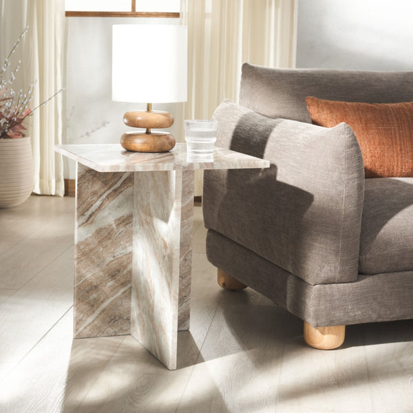 Safavieh Adriano 2 Leg Marble Accent Table White ,Brown Marble, Marble Sfv9739D