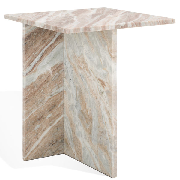 Safavieh Adriano 2 Leg Marble Accent Table White ,Brown Marble, Marble Sfv9739D
