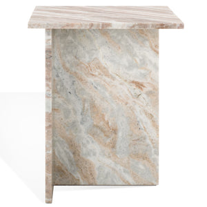 Safavieh Adriano 2 Leg Marble Accent Table White ,Brown Marble, Marble Sfv9739D