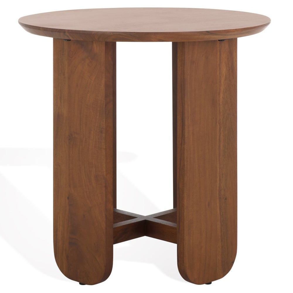 Safavieh RAYBELINA Round Wood Accent Table - Elegant Walnut Finish, Durable Acacia Top & Iron Base Design SFV9741A