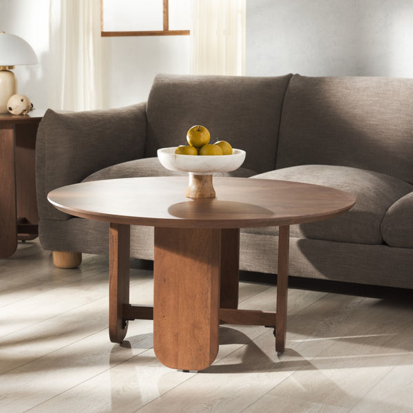 Safavieh Raybelina Round Wood Coffee Table Walnut, Iron Wood, Acacia Wood Sfv9742A