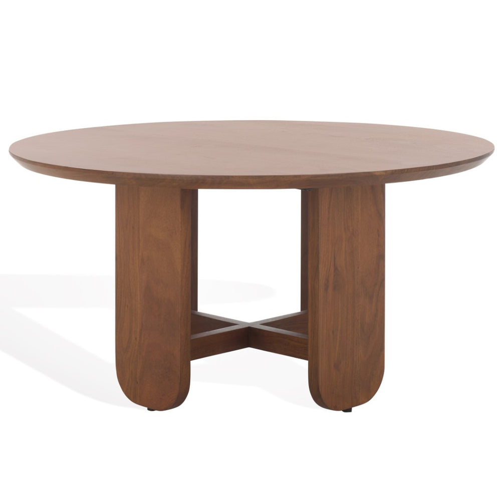 Safavieh RAYBELINA Round Wood Coffee Table in Walnut Finish - Elegant Minimalist Design for Any Living Space SFV9742A