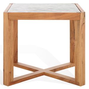 Safavieh Bernardi Marble Top Accent Table - Elevate Your Home Decor With Elegant Acacia Wood And Marble Design Natural ,White Wood ,Marble Sfv9743a-2bx