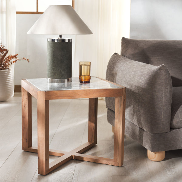 Safavieh Bernardi Marble Top Accent Table - Elevate Your Home Decor With Elegant Acacia Wood And Marble Design Natural ,White Wood ,Marble Sfv9743a-2bx