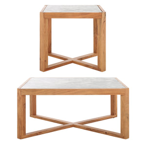 Safavieh Bernardi Marble Top Accent Table - Elevate Your Home Decor With Elegant Acacia Wood And Marble Design Natural ,White Wood ,Marble Sfv9743a-2bx