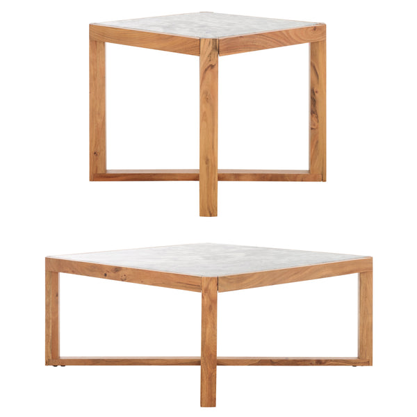 Safavieh Bernardi Marble Top Accent Table - Elevate Your Home Decor With Elegant Acacia Wood And Marble Design Natural ,White Wood ,Marble Sfv9743a-2bx