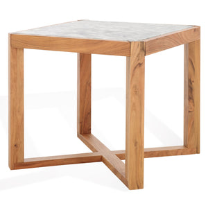 Safavieh Bernardi Marble Top Accent Table - Elevate Your Home Decor With Elegant Acacia Wood And Marble Design Natural ,White Wood ,Marble Sfv9743a-2bx