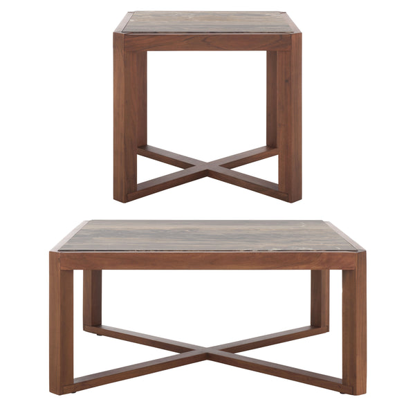 Safavieh Bernardi Marble Top Accent Table - Elevate Your Home Decor With Elegant Acacia Wood And Marble Design Walnut ,Brown Wood ,Marble Sfv9743b-2bx